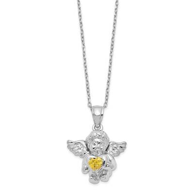 Rh-Pltd CZ Nov Birthstone Angel Ash Holder 18 Inch Necklace Sterling Silver QC9753NOV-18, MPN: QC97…