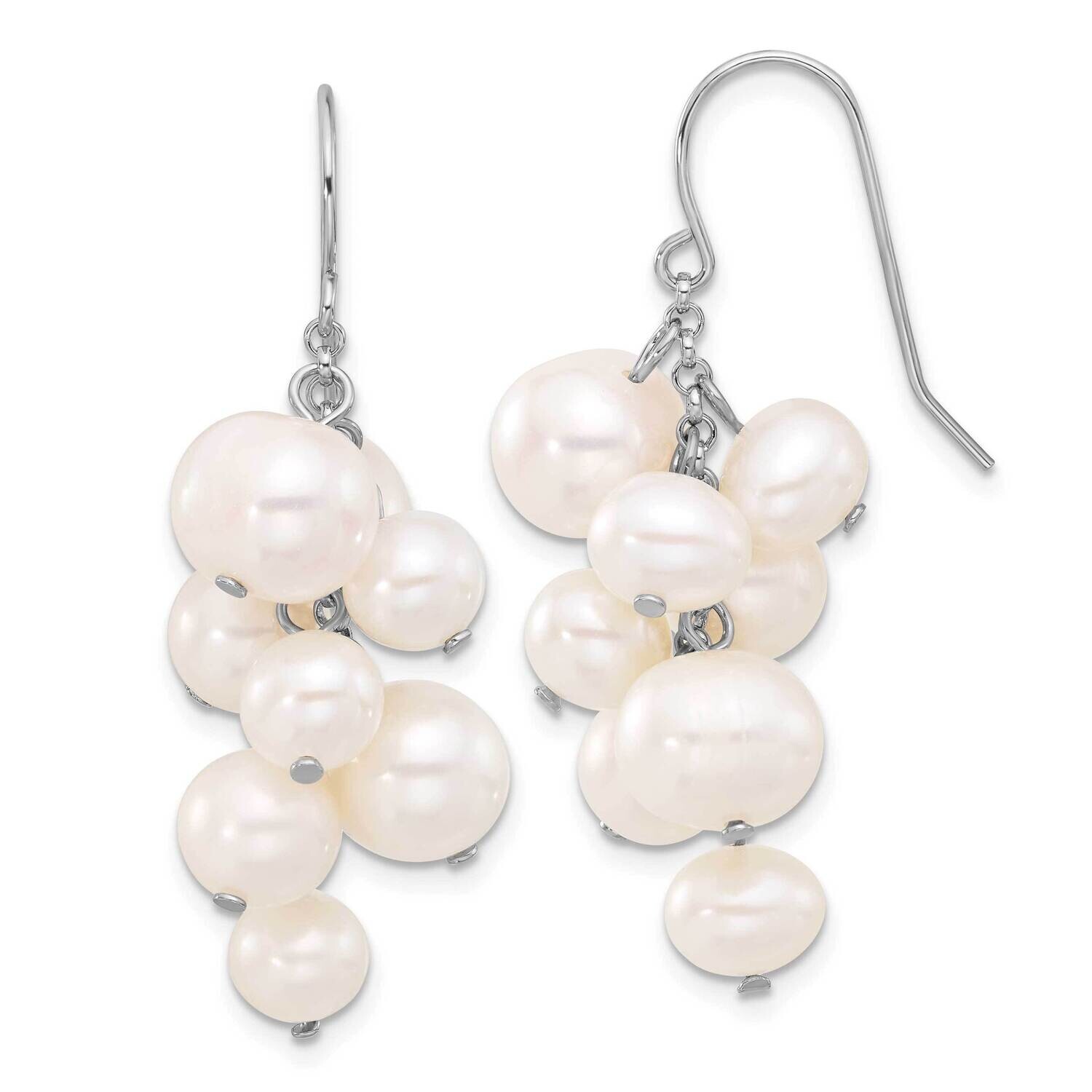 6-10mm White Fwc Pearl Dangle Earrings Sterling Silver Rhodium-Plated QE17250, MPN: QE17250,
