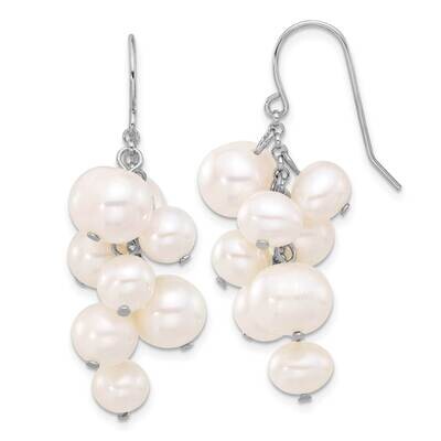 6-10mm White Fwc Pearl Dangle Earrings Sterling Silver Rhodium-Plated QE17250, MPN: QE17250,