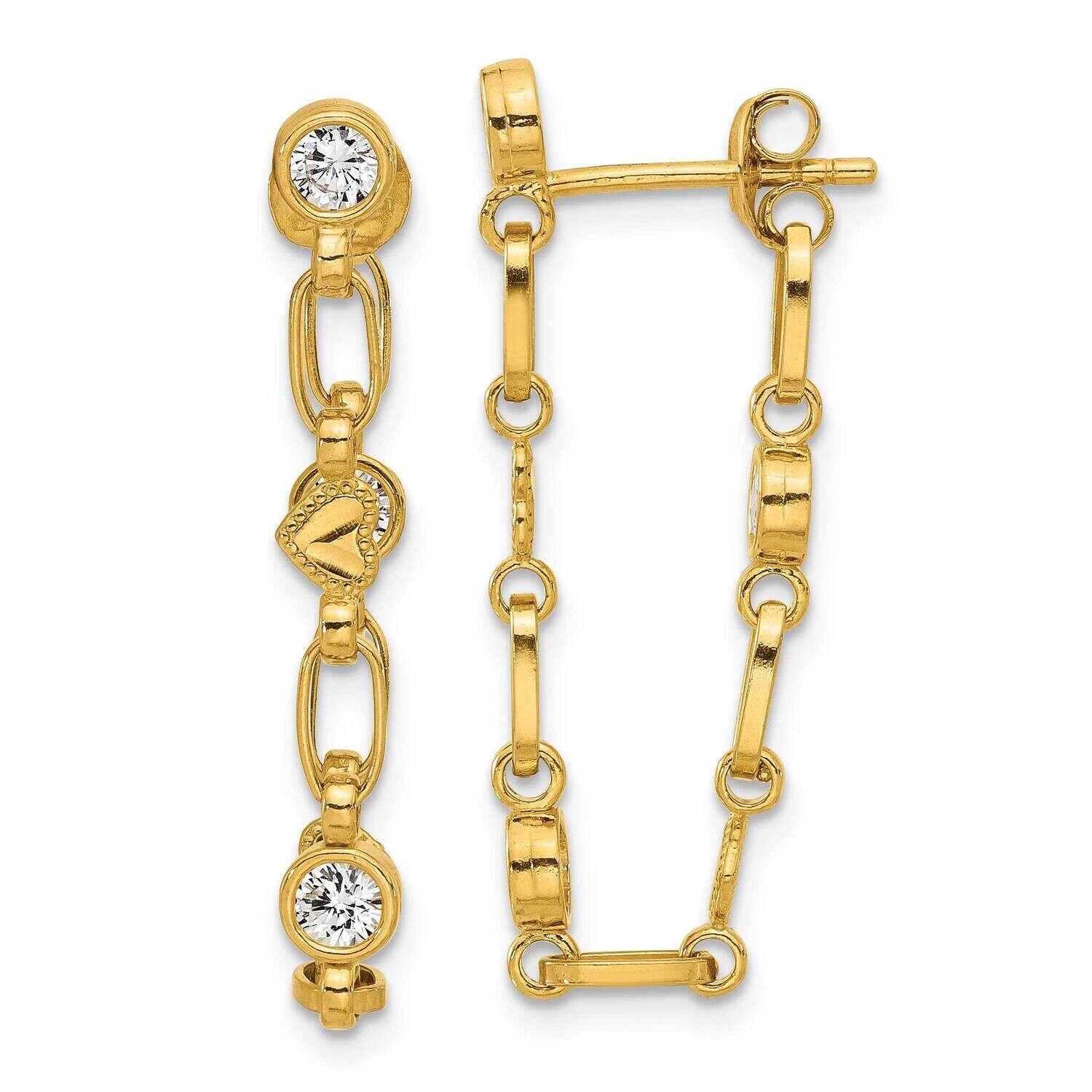 Gold-Tone Bezel CZ Heart Post Dangle Earrings Sterling Silver QE17162GP
