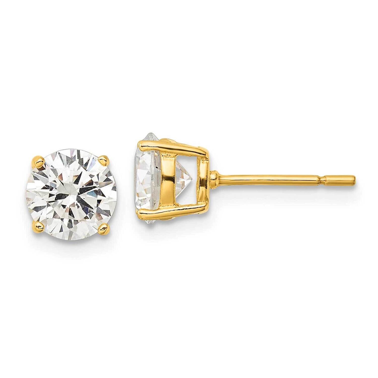 Gold-Tone Polished 7mm CZ Post Earrings Sterling Silver QE12179GP, MPN: QE12179GP,
