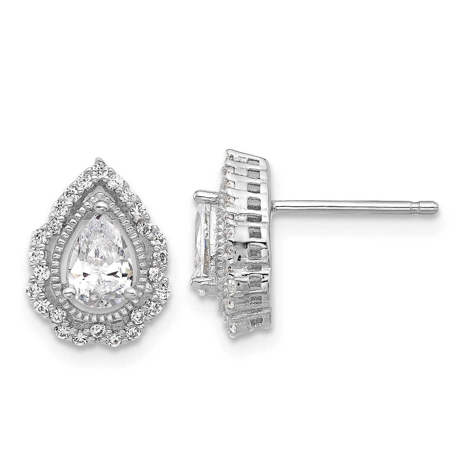 Cheryl M Brilliant-Cut Teardrop CZ Post Earrings Sterling Silver Rhodium-Plated QCM1590, MPN: QCM15…