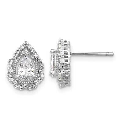 Cheryl M Brilliant-Cut Teardrop CZ Post Earrings Sterling Silver Rhodium-Plated QCM1590, MPN: QCM15…