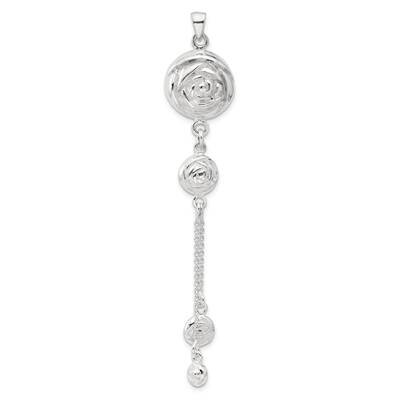 Polished Textured Flowers Double StrChain Pendant Sterling Silver QC11326, MPN: QC11326,