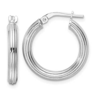 Rh-Plated Polished Ridged 3mm Round Hoop Earrings Sterling Silver QE16867, MPN: QE16867,