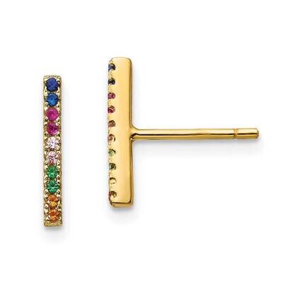 Prizma Flash Gold-Plated Colorful CZ Bar Post Earrings Sterling Silver Gold-Tone 14k QE14452GP, MPN…