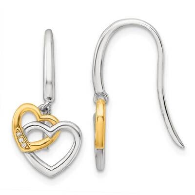 E-Coated Flash Gold-Plated CZ Hearts Dangle Earrings Sterling Silver QE17526, MPN: QE17526,