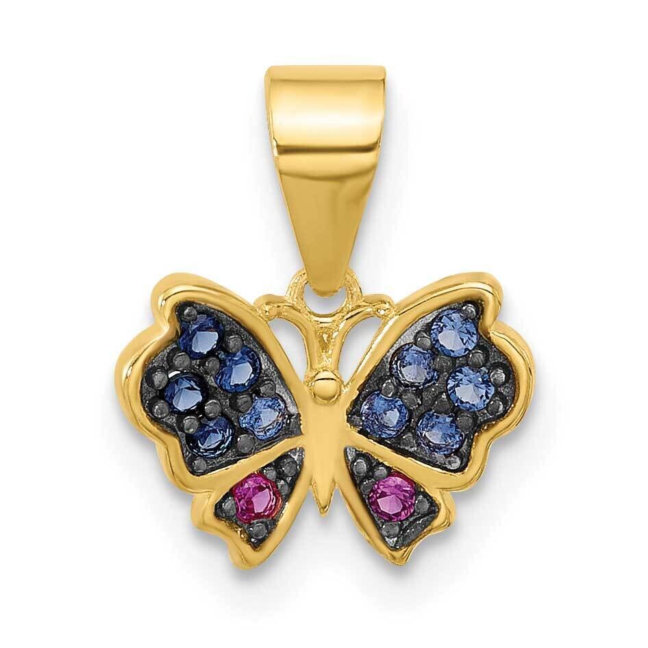 Gold-Tone Black Rh-Plated Blue Nano Crystal/ .02Lab Cr. Ruby Pendant Sterling Silver QC11332GP, MPN…