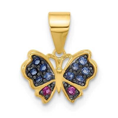 Gold-Tone Black Rh-Plated Blue Nano Crystal/ .02Lab Cr. Ruby Pendant Sterling Silver QC11332GP, MPN…