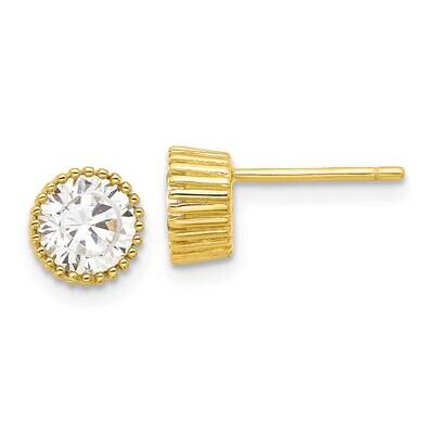 Gold-Tone 6mm CZ Grooved Bezel Post Stud Earrings Sterling Silver QE17116GP, MPN: QE17116GP,