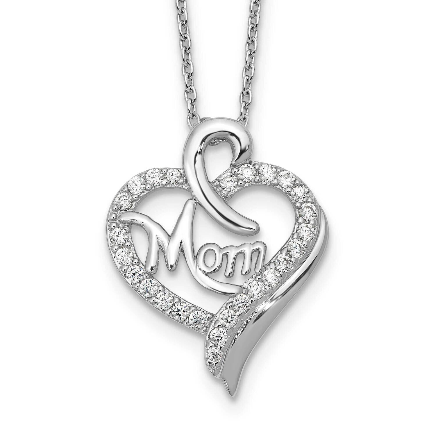 Cheryl M Brilliant-Cut CZ Mom Heart 18 Inch Necklace 2 Inch Extender Sterling Silver Rhodium-Plated…