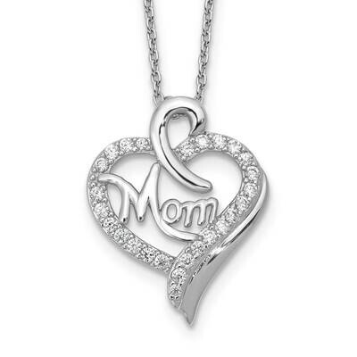 Cheryl M Brilliant-Cut CZ Mom Heart 18 Inch Necklace 2 Inch Extender Sterling Silver Rhodium-Plated…