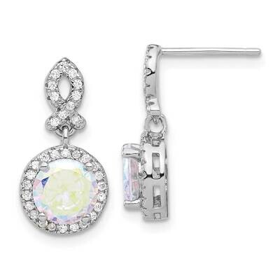 Rhod-Plated Iridescent &amp; Clear CZ Post Dangle Earrings Sterling Silver QE17137, MPN: QE17137,