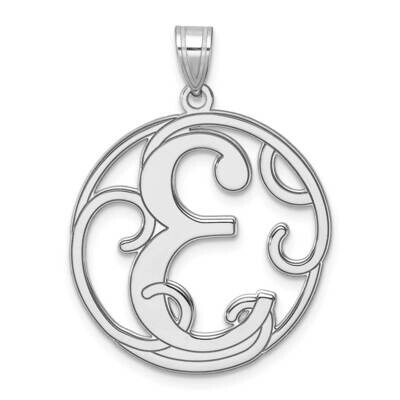 Large Fancy Script Letter E Initial Pendant Sterling Silver Rhodium-Plated QC11258E, MPN: QC11258E,