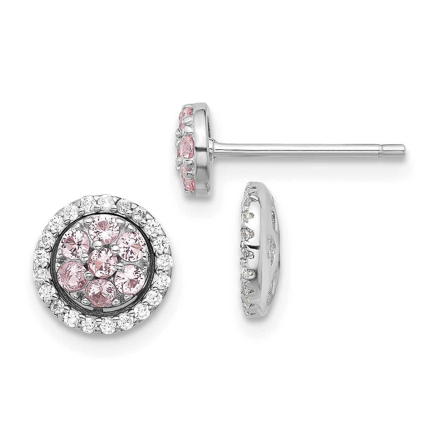 Rh-Pltd Pink Crystal Cluster CZ Halo Jacket Post Earring Sterling Silver QE17464, MPN: QE17464,