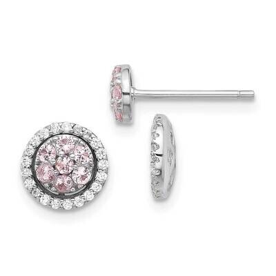 Rh-Pltd Pink Crystal Cluster CZ Halo Jacket Post Earring Sterling Silver QE17464, MPN: QE17464,