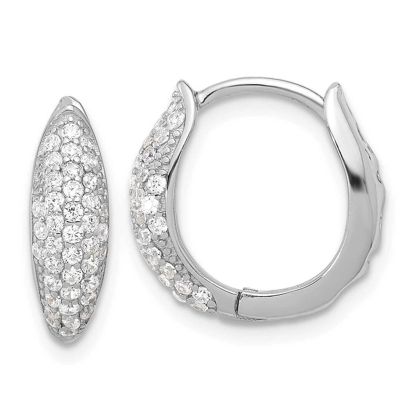 Pavc CZ Hinged Huggie Hoop Earrings Sterling Silver Rhodium-Plated QE17205, MPN: QE17205,