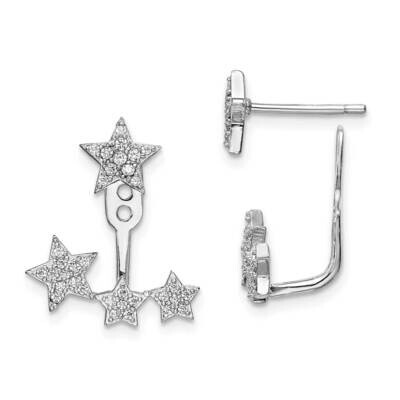 CZ Stars Front &amp; Back Post Earrings Sterling Silver Rhodium-Plated QE14523, MPN: QE14523, 191101921…