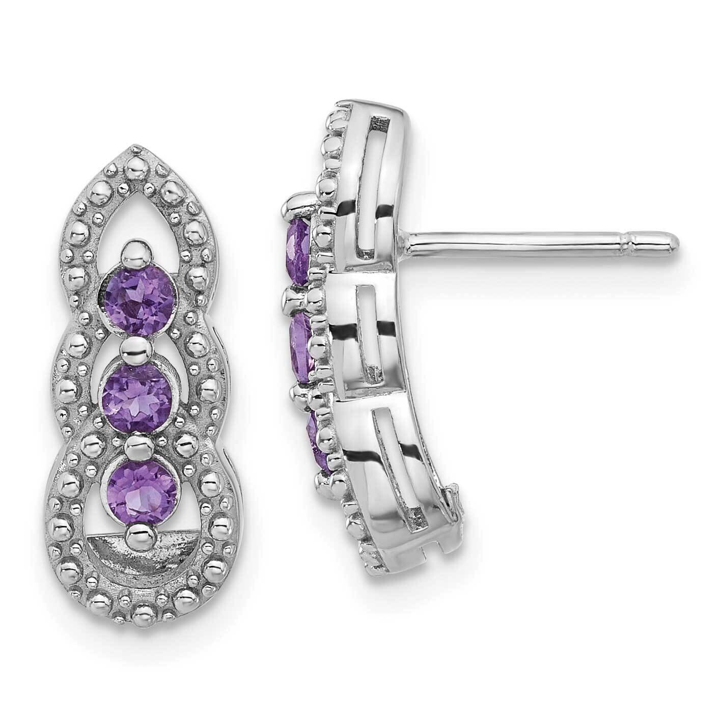 Amethyst Post Earrings Sterling Silver Rhodium-Plated QE17759AM, MPN: QE17759AM,