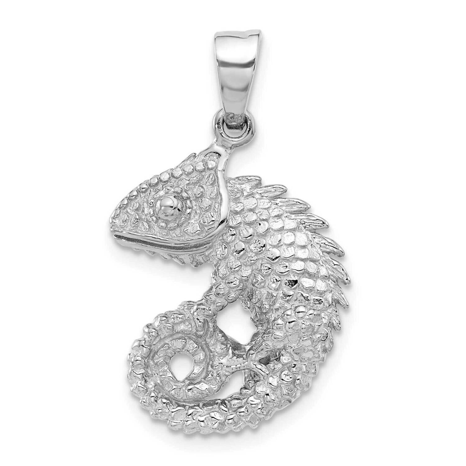 Polished Textured 3D Iguana Pendant Sterling Silver Rhodium-Plated QC11373, MPN: QC11373,