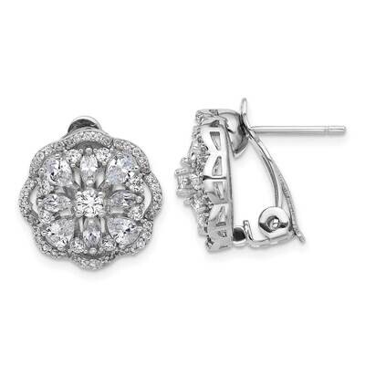 Cheryl M Brilliant-Cut Marquise-Cut CZ Flower Post Omega Earrings Sterling Silver Rhodium-Plated QC…