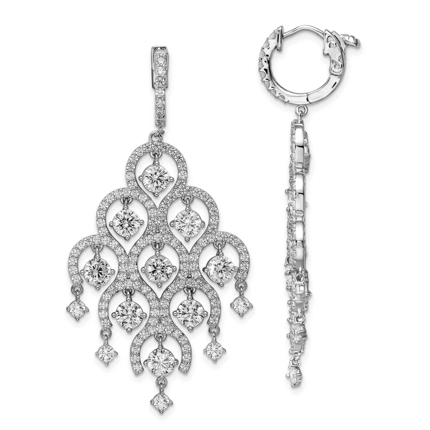 Sterling Shimmer 278 Stone CZ Chandelier Dangle Hinged Earrings Sterling Silver Rhodium-Plated QE15618