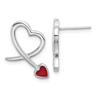 Polished Red Resin Open Heart Post Earrings Sterling Silver Rhodium-Plated QE17501, MPN: QE17501,