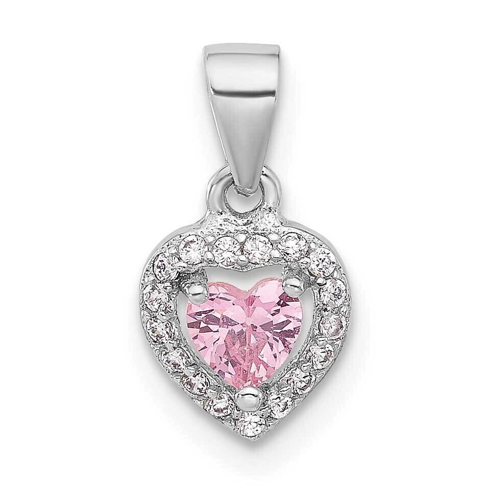 Clear Pink CZ Heart Pendant Sterling Silver Rhodium-Plated QC11281, MPN: QC11281,