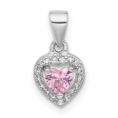 Clear Pink CZ Heart Pendant Sterling Silver Rhodium-Plated QC11281, MPN: QC11281,