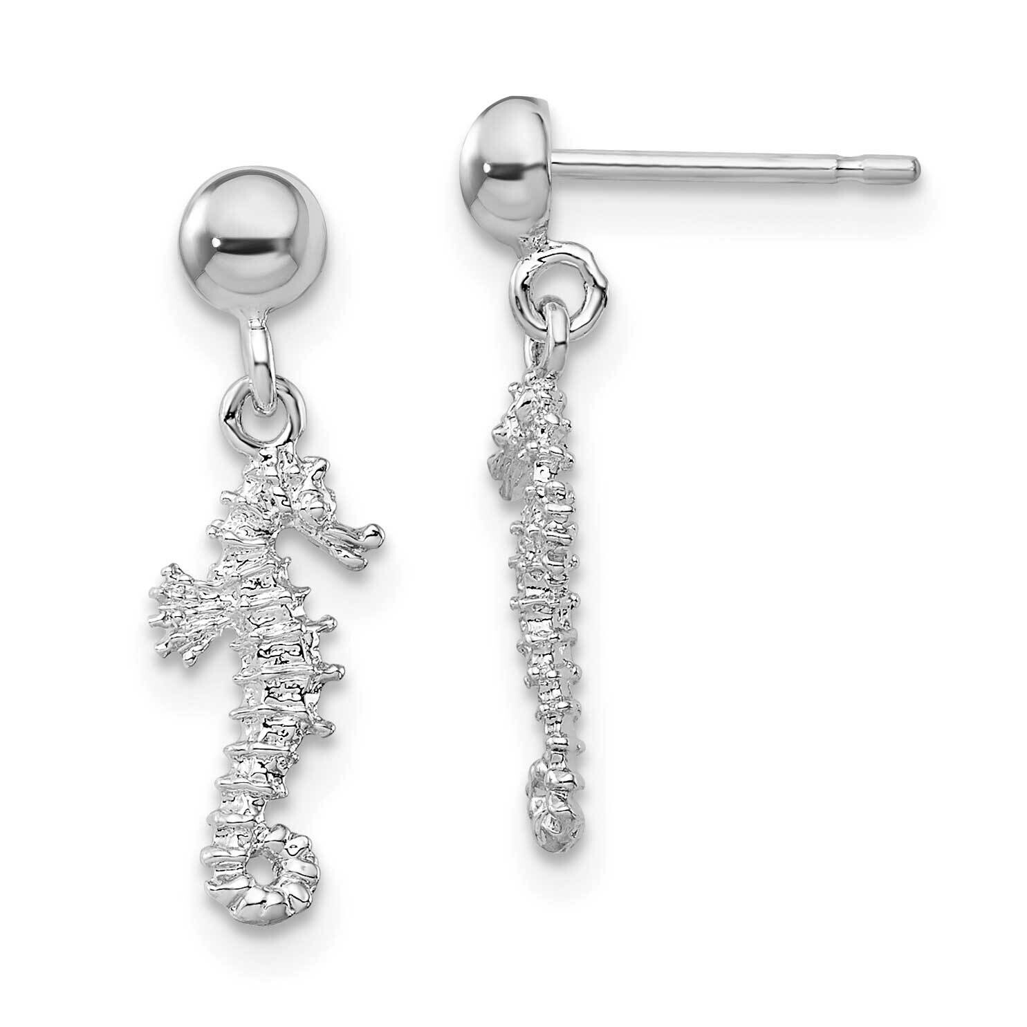 3D Mini Seahorse Dangle Post Earrings Sterling Silver Polished QE15519, MPN: QE15519, 637218180486