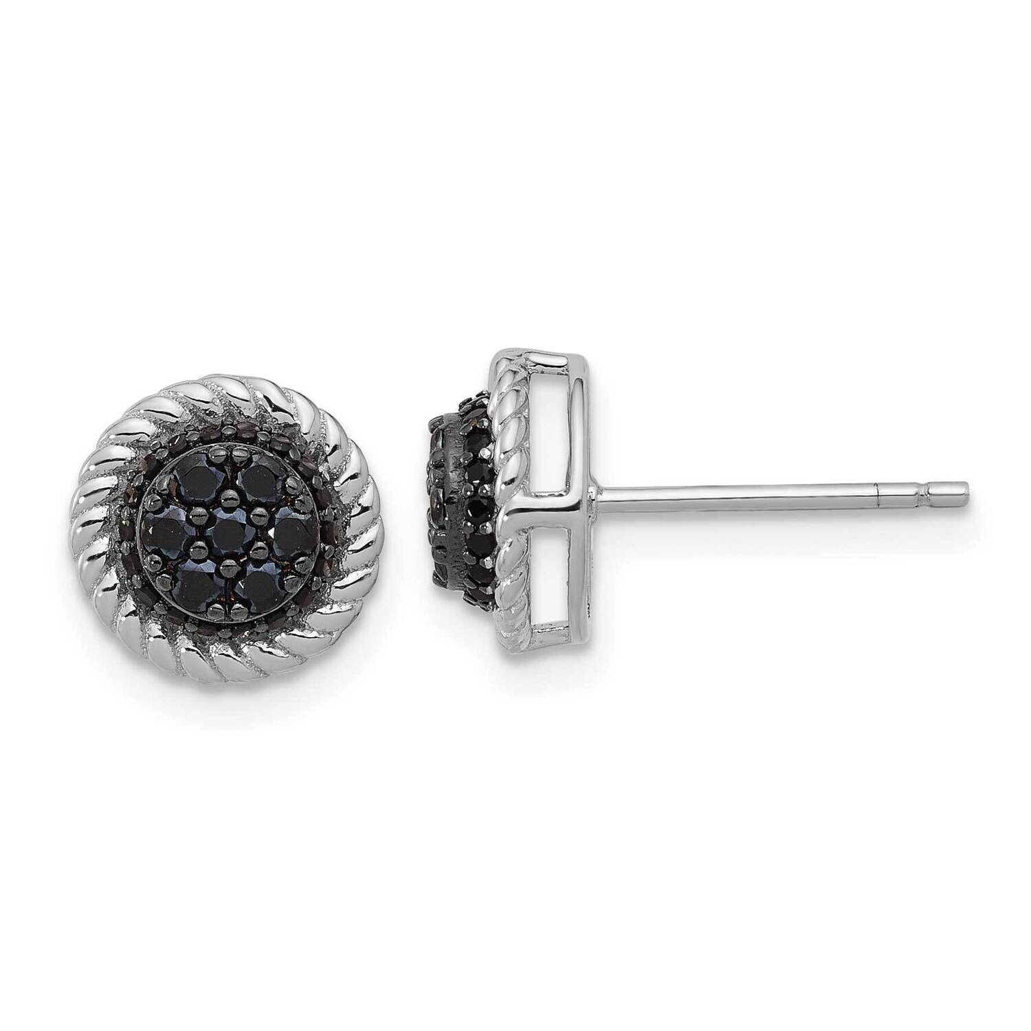 Rh-Plated Polished Twisted Black Spinel Circle Post Earring Sterling Silver QE17406, MPN: QE17406,