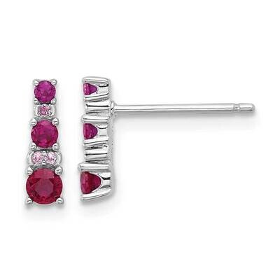 Rh-Plate .54 Lab Cr.Ruby .03Cr.White Sapphire Post Earrings Sterling Silver QE17762R, MPN: QE17762R,