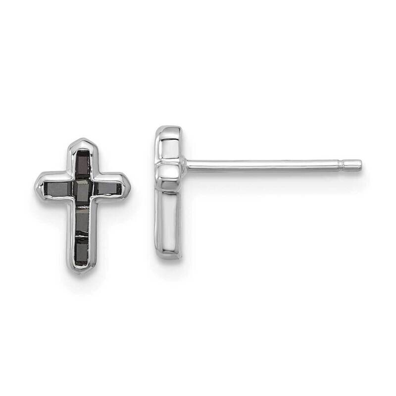 Polished Black Spinel Cross Post Earrings Sterling Silver Rhodium-Plated QE17410, MPN: QE17410,