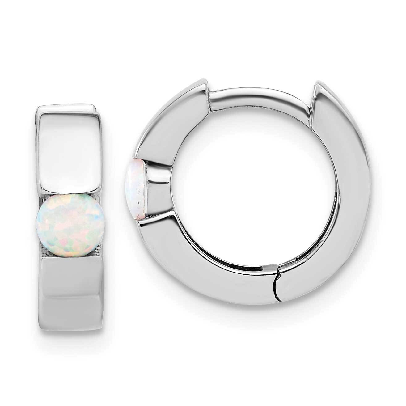 Rh-Plated Polished Cr. Opal Hinged Round Hoop Earrings Sterling Silver QE17456, MPN: QE17456,