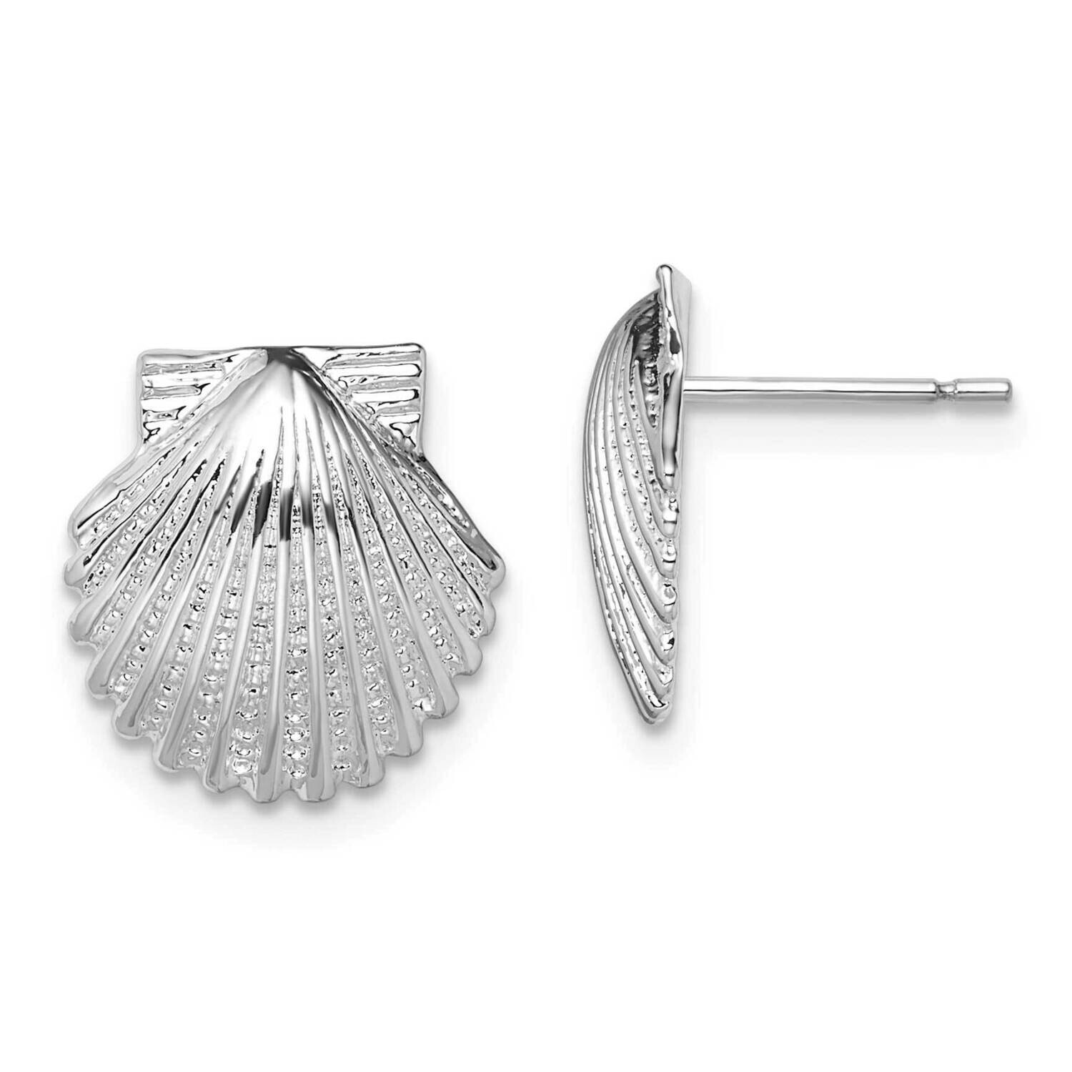 Scallop Shell Post Earrings Sterling Silver Polished QE15501
