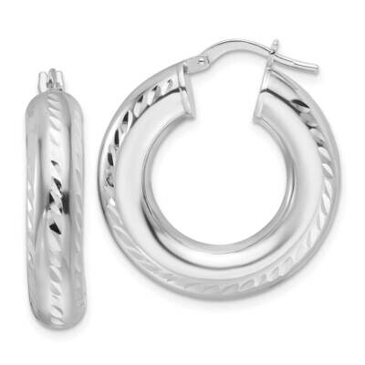 Rhod-Plated Polished &amp; Diamond-Cut 6mm Hollow Hoop Earrings Sterling Silver QE16811, MPN: QE16811,