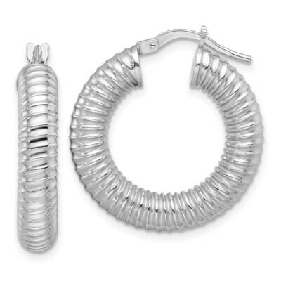 Rh-Plated Polish Hollow Spiral Round Hoop Earrings Sterling Silver QE16886, MPN: QE16886,