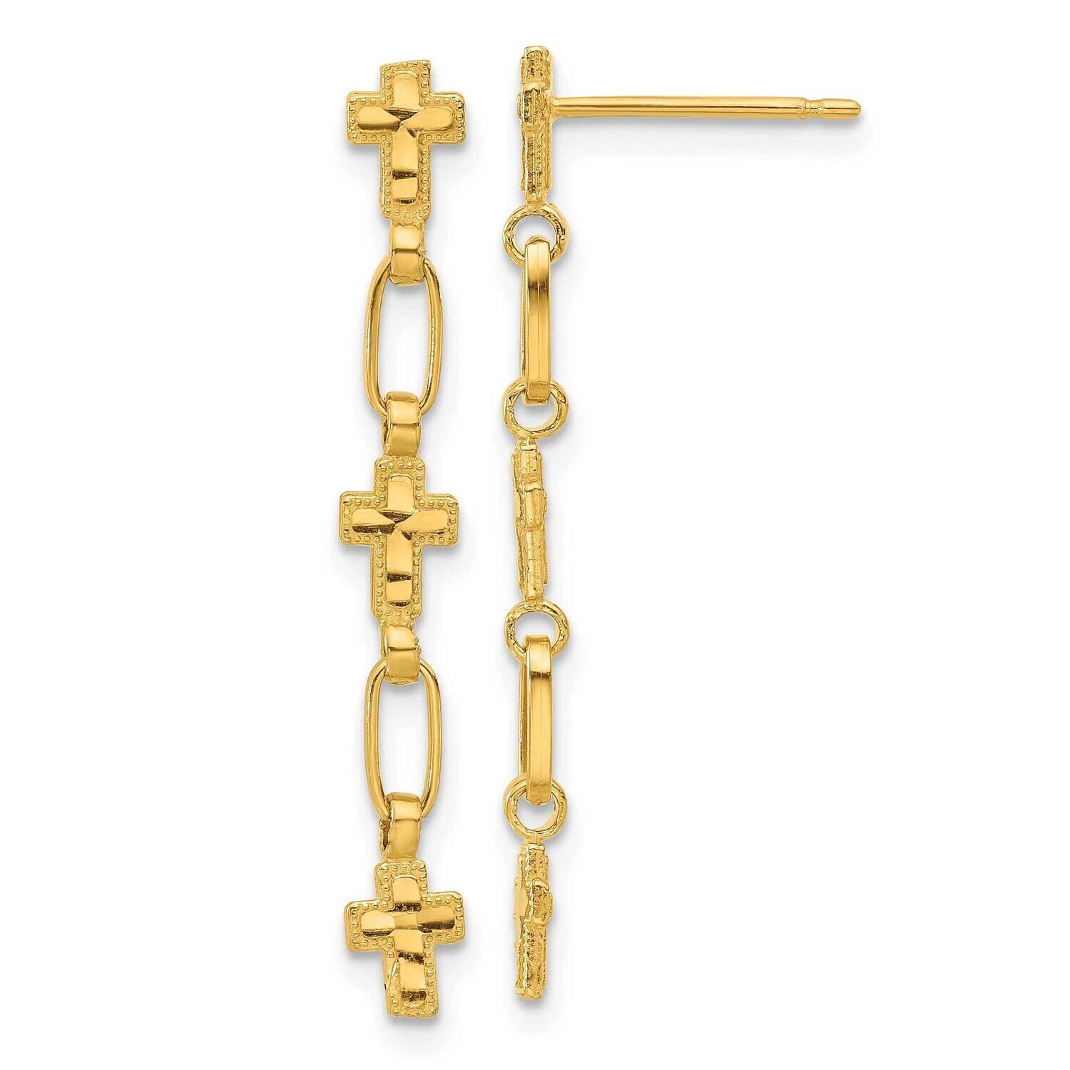 Gold-Tone Polished &amp; Textured Cross Post Dangle Earrings Sterling Silver QE17693GP, MPN: QE17693GP,