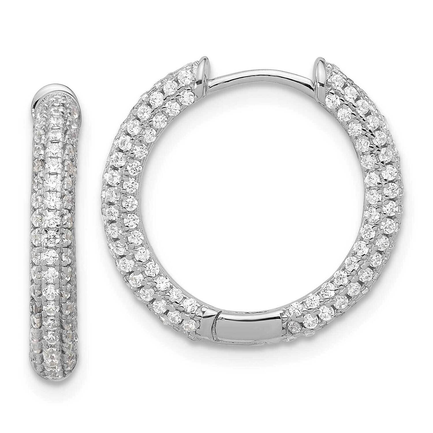 Micro Pavc CZ 3mm Hinged Hoop Earrings Sterling Silver Rhodium-Plated QE17204, MPN: QE17204,