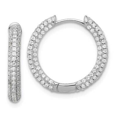 Micro Pavc CZ 3mm Hinged Hoop Earrings Sterling Silver Rhodium-Plated QE17204, MPN: QE17204,