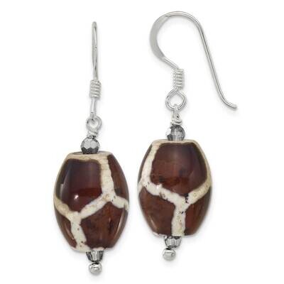 Patterned Black Agate &amp; Crystal Dangle Earrings Sterling Silver Polished QE17389, MPN: QE17389,