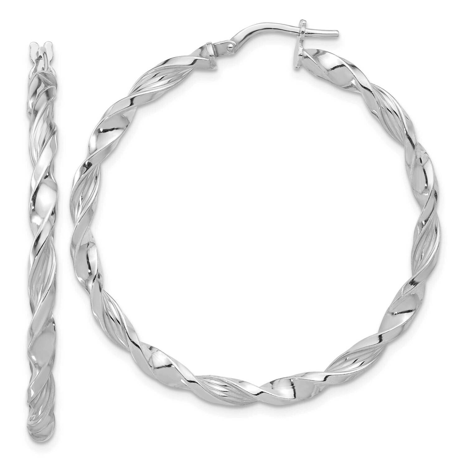 Polished &amp; Textured Twisted Hoop Earrings Sterling Silver Rhodium-Plated QE16827, MPN: QE16827,