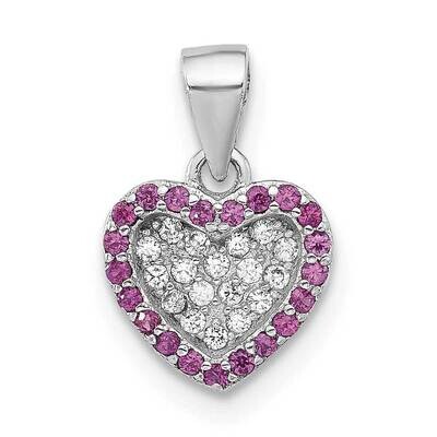 Clear Pink CZ Heart Pendant Sterling Silver Rhodium-Plated QC11283, MPN: QC11283,