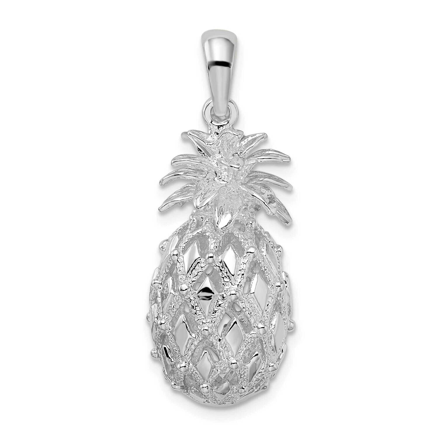 3D Cut-Out Large Pineapple Pendant Sterling Silver Polished QC9939, MPN: QC9939, 637218149230