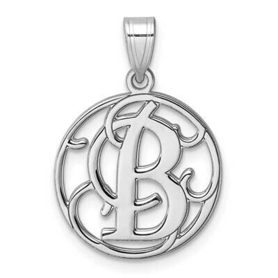 Small Fancy Script Letter B Initial Pendant Sterling Silver Rhodium-Plated QC11257B, MPN: QC11257B,