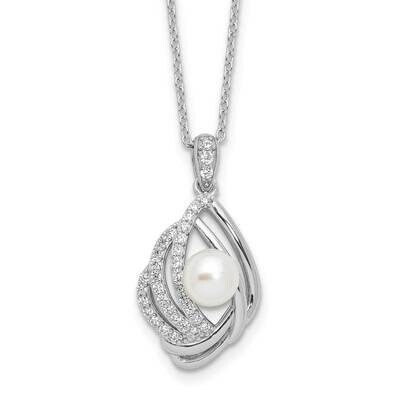 Cheryl M Freshwater Cultured Pearl Brilliant-Cut CZ Teardrop Design 18 Inch Necklace 2 Inch Extende…