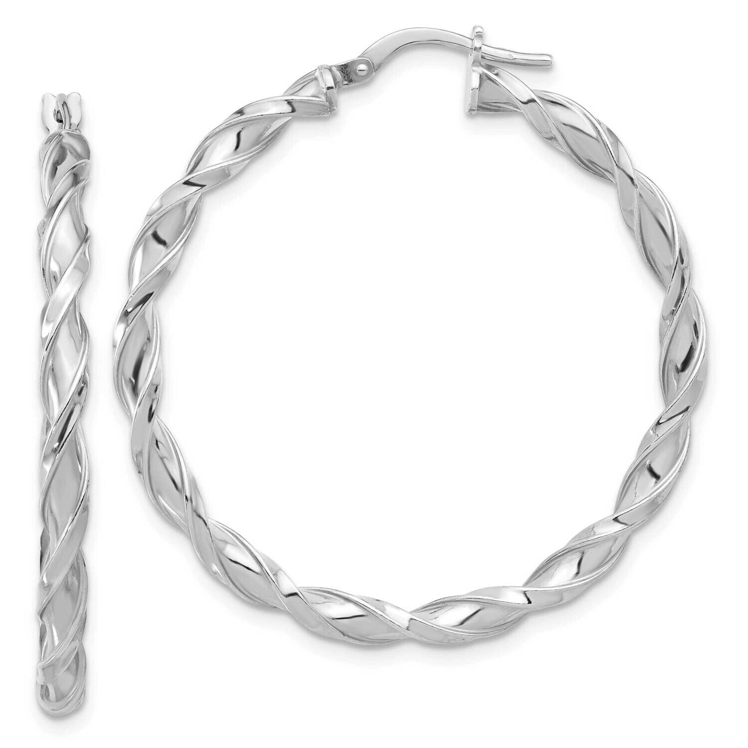 Polished Twisted Hoop Earrings Sterling Silver Rhodium-Plated QE16819, MPN: QE16819,