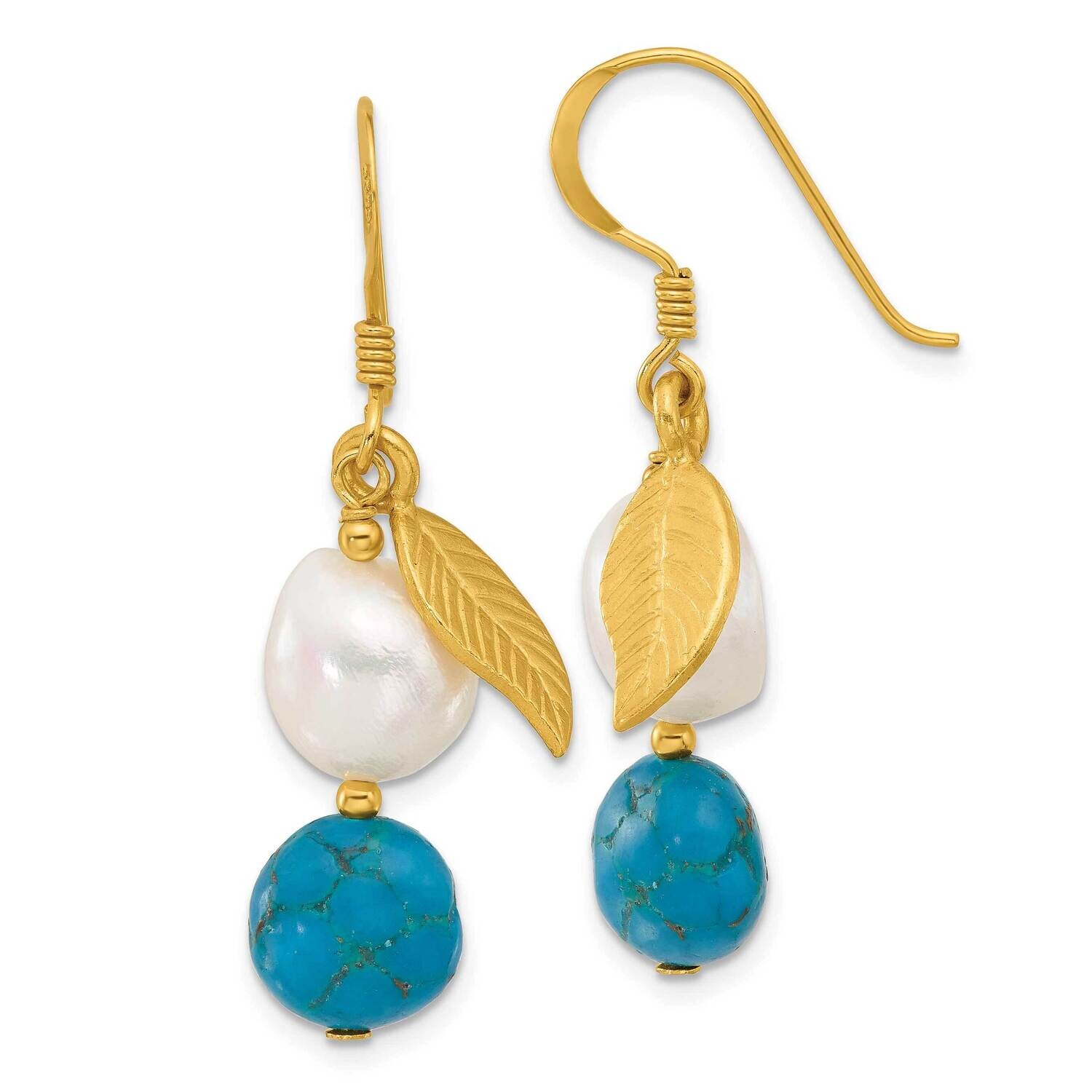 Gold-Plated Fwc Pearl Recon Blue Zircon Earrings Sterling Silver QE16686, MPN: QE16686,