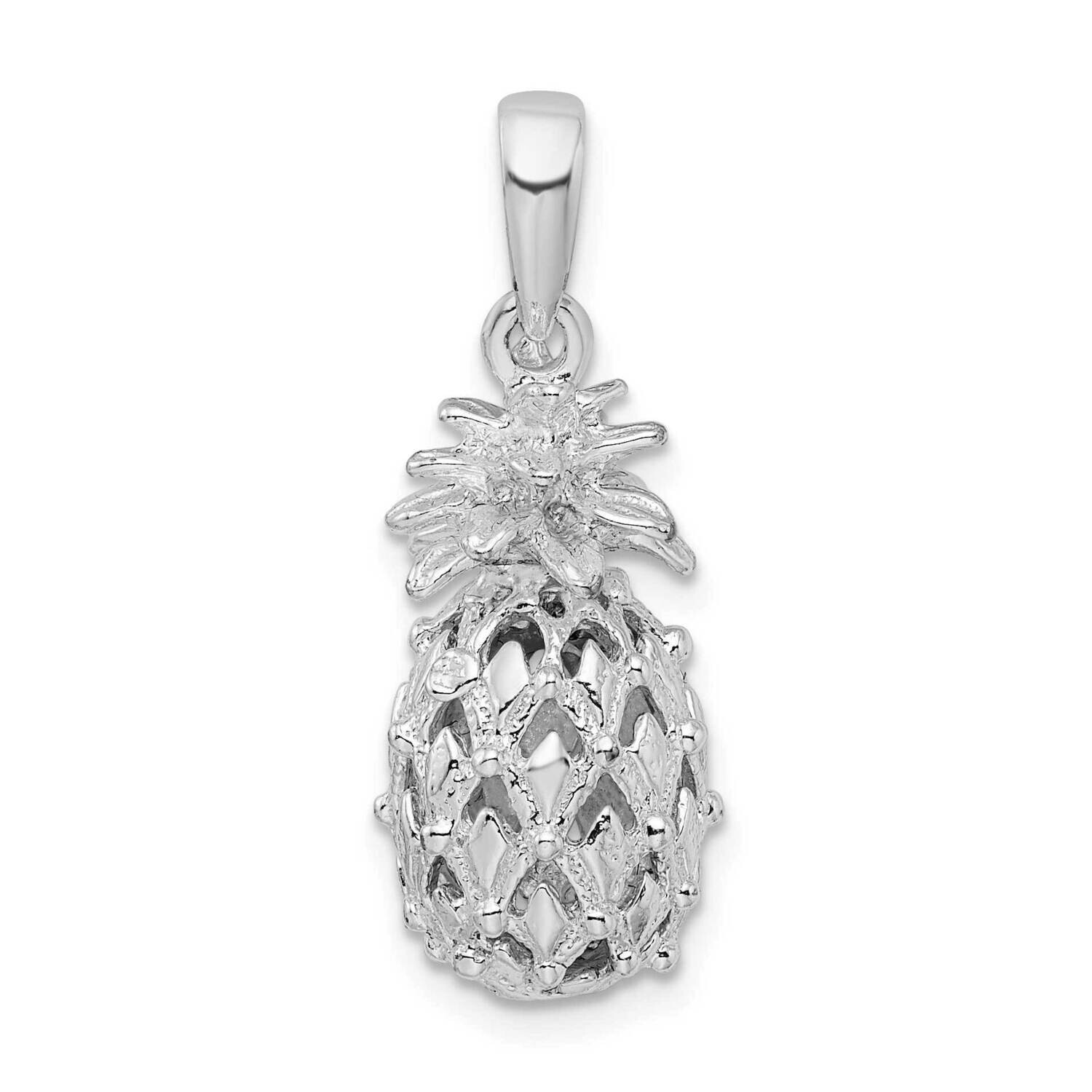3D Cut-Out Medium Pineapple Pendant Sterling Silver Polished QC9940, MPN: QC9940, 637218149247