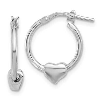Rhod-Plated Polished Heart Small Round Hoop Earrings Sterling Silver QE16921, MPN: QE16921,